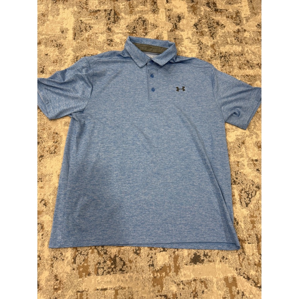 Under Armour Mens XL Playoff Polo Shirt Blue Heather Short Sleeve Golf Loose Fit